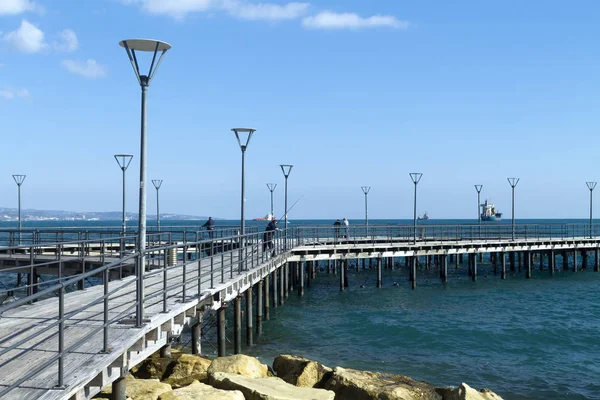 Limassol Chipre Janeiro 2020 Mar Cais Molos Passeio Marítimo Com — Fotografia de Stock