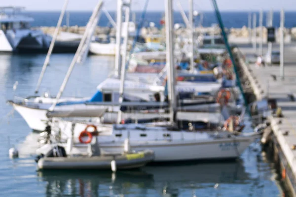 Vista Turva Porto Marítimo Com Iates Barcos Atracados — Fotografia de Stock