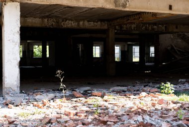 Zemin kattaki yıkılmış bina.