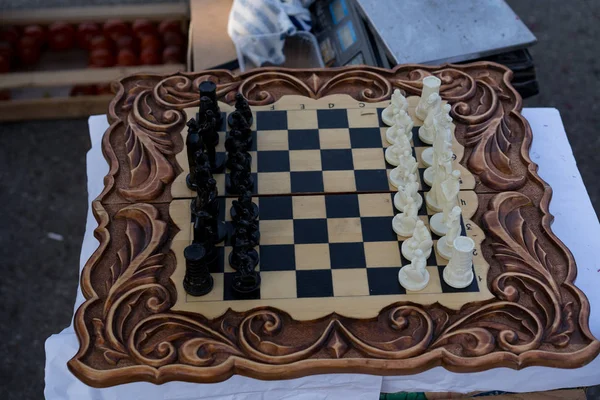 Vintage chess with figures of people. — Stock Photo, Image