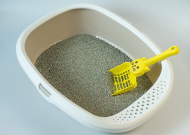 Beyaz arka planda evcil hayvanlar için tuvalet