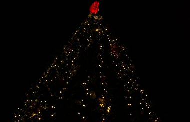 Karanlıkta Noel ağacı ışıkları