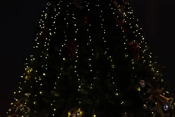 Lumières d'arbre de Noël dans l'obscurité — Photo