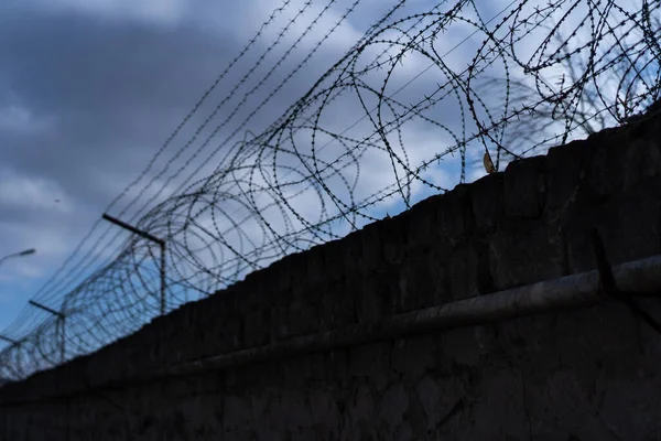 Barbed wire along the fence