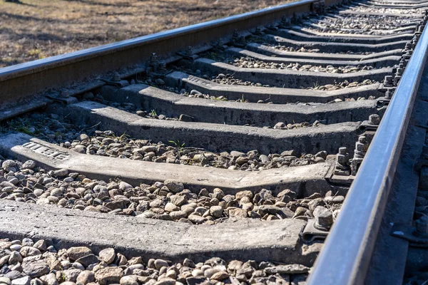 Estrada Ferroviária Com Travessas Pedras — Fotografia de Stock