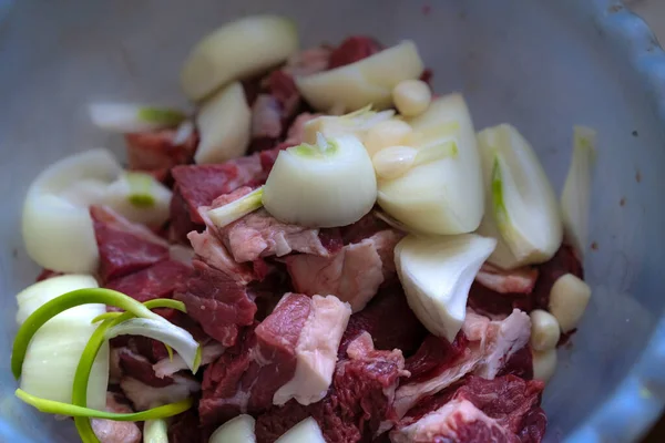 Morceaux Viande Légumes Pour Cuisson Viande Hachée — Photo