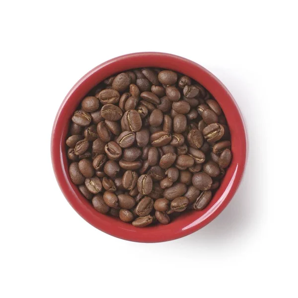 Schüssel Mit Gerösteten Kaffeebohnen Isoliert Auf Weiß — Stockfoto