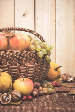 Sonbahar hasadı dolu sepet.