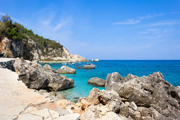 Panoramisch Uitzicht Agios Nikitas Dorp Met Turquoise Water Lefkada Ionische — Stockfoto