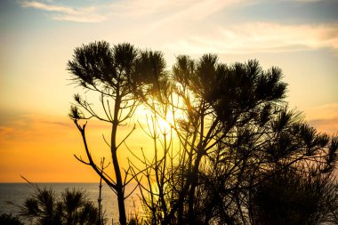 Gökyüzünün güzel renkleri gün batımında denizin üzerinde, Yunanistan 'ın Lefkada adasının batı kıyısında.