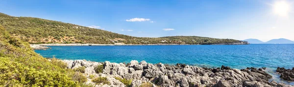 Beautiful panoramic photo of the southern coast of the Ionian island of Lefkada, Greece. Beauty of nature concept.