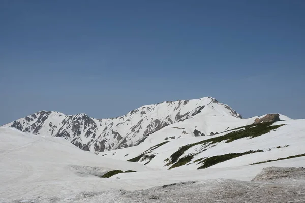 Dağlardaki kar ve Tateyama 'nın Murodo İstasyonu' ndaki mavi gökyüzü manzarası Kurobe Alp Yolu, Japonya Alpleri