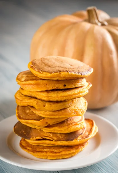 Stack of pumpkin pancakes on the plate — Stock Photo, Image