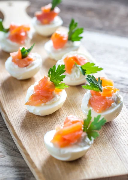 Salmon cream cheese deviled eggs — Stock Photo, Image