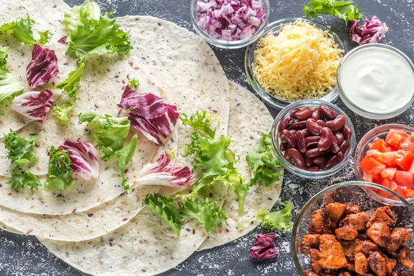Ingredients for chicken burrito — Stock Photo, Image