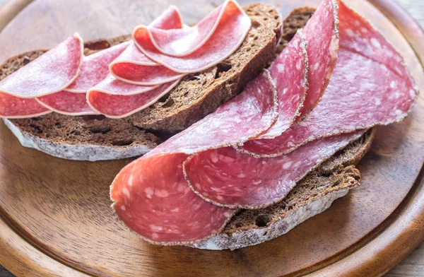 Sandwiches with salami — Stock Photo, Image