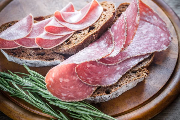 Sandwiches with salami — Stock Photo, Image