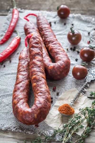 Chorizo with cherry tomatoes — Stock Photo, Image