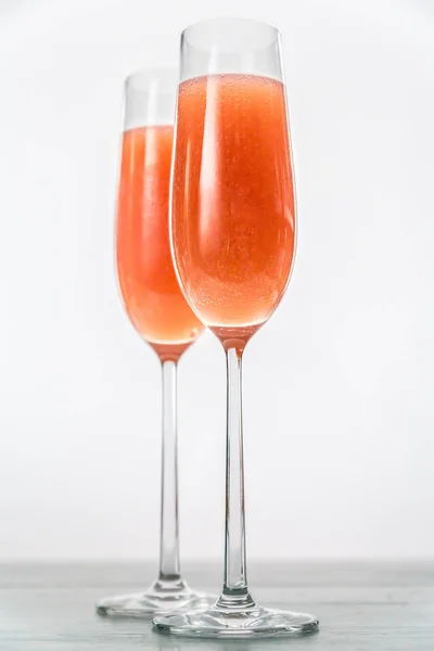 Two glasses of bellini cocktail