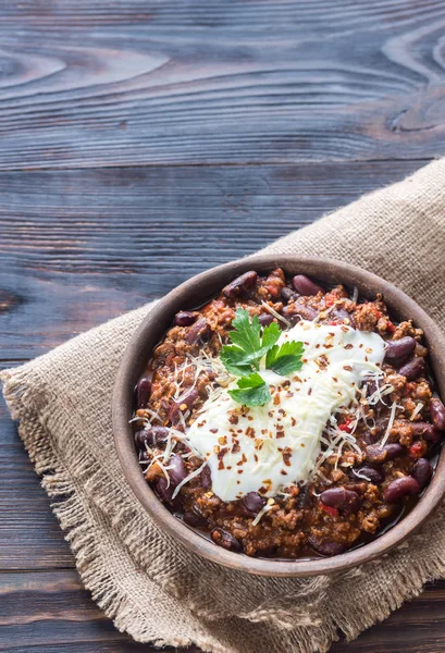 Tigela de Chili con carne — Fotografia de Stock