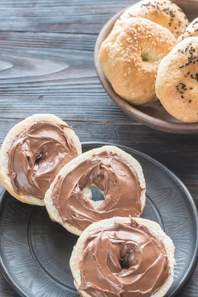 Bagels with chocolate cream — Stock Photo, Image