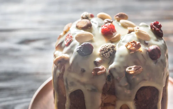 Homemade panettone on the wooden background — Stock Photo, Image