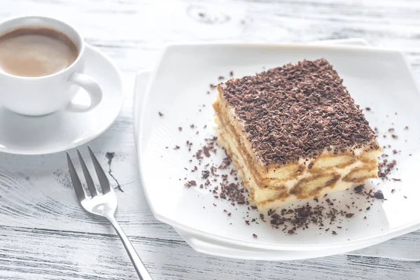 Tiramisu with chocolate topping — Stock Photo, Image