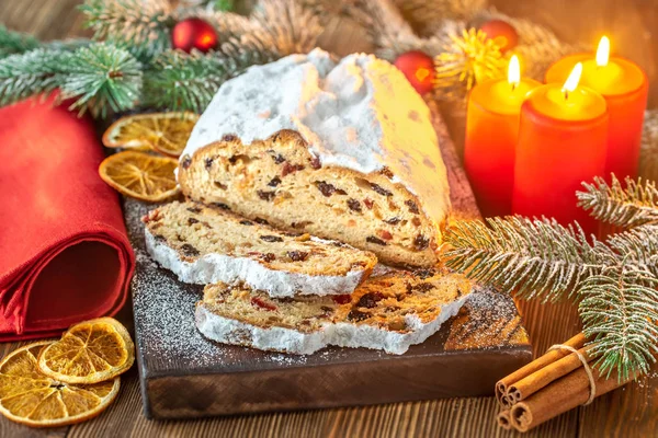 Stollen - traditional German Christmas bread — Stock Photo, Image