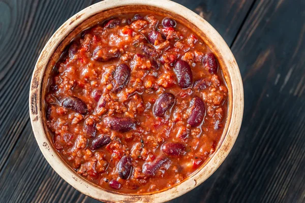 Tigela de Chili con carne — Fotografia de Stock