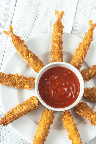 Shrimp tempura with sauce on the plate — Stock Photo, Image