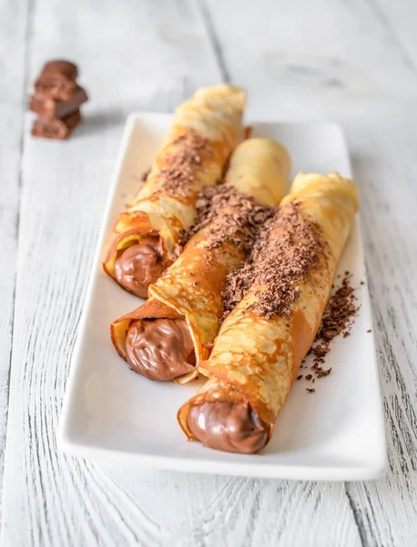Crepes with chocolate cream — Stock Photo, Image
