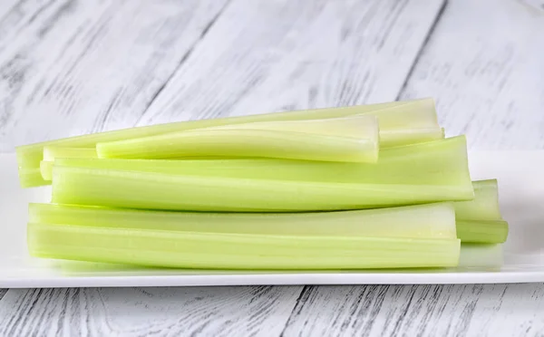 Fresh Stalks Leaf Celery White Plate — Stock Photo, Image