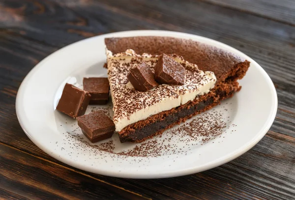 Chocolate Pie Mascarpone Cream — Stock Photo, Image