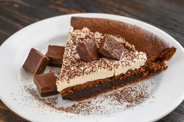 Chocolate Pie Mascarpone Cream — Stock Photo, Image