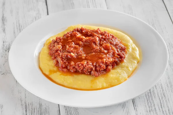 Polenta Milho Italiano Com Molho Bolonhesa — Fotografia de Stock