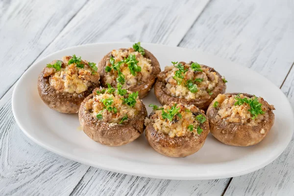 Tappi Funghi Ripieni Con Crema Formaggio Pangrattato Parmigiano — Foto Stock