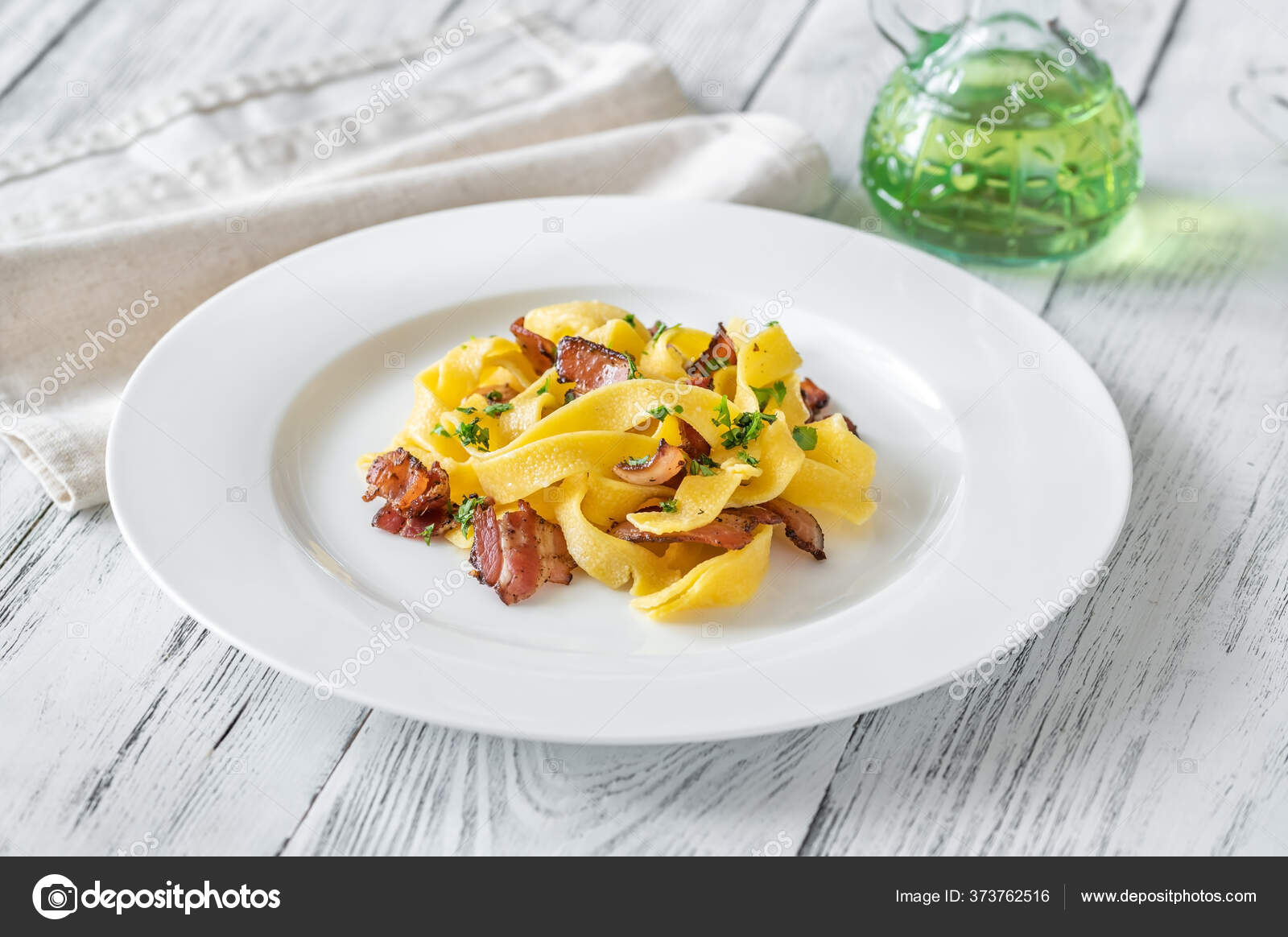 Pappardelle Pasta Pancetta Variation Carbonara Pasta — Stock Photo ...