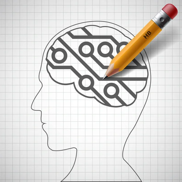 Potlood tekening in menselijk hoofd een elektronische schakeling — Stockfoto