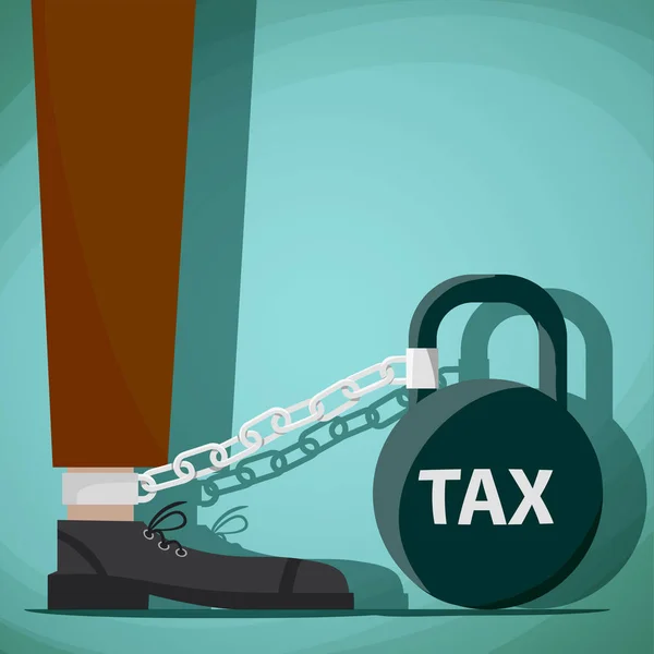 Man chained to kettlebell with the word tax