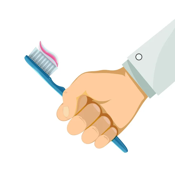 Um homem com uma escova de dentes na mão. Higiene e cárie prevenir —  Vetores de Stock