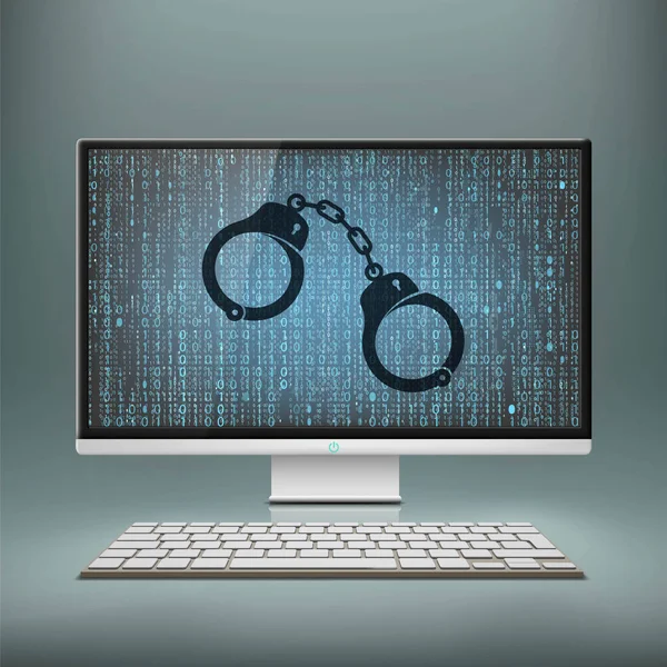 Handcuffs on the monitor screen — Stock Vector