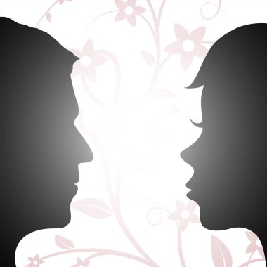 Woman and man looking at each other.  clipart