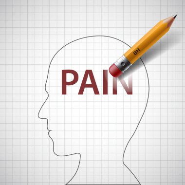 Pencil erases in the human head the word pain.  clipart