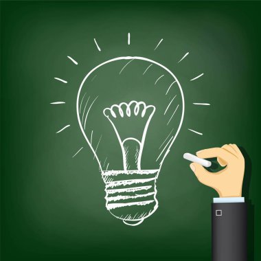 İnsan eli bir ampul bir tebeşir çizim.