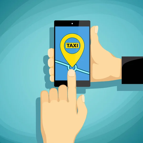 Hombre llama a taxi en un teléfono inteligente — Archivo Imágenes Vectoriales
