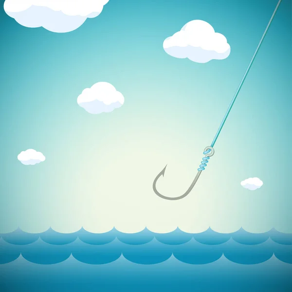 Seascape with fishing hook. — Stock Vector