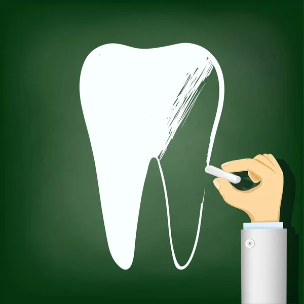 Mano humana con tiza dibujando un diente. Stock vector ilustración — Vector de stock