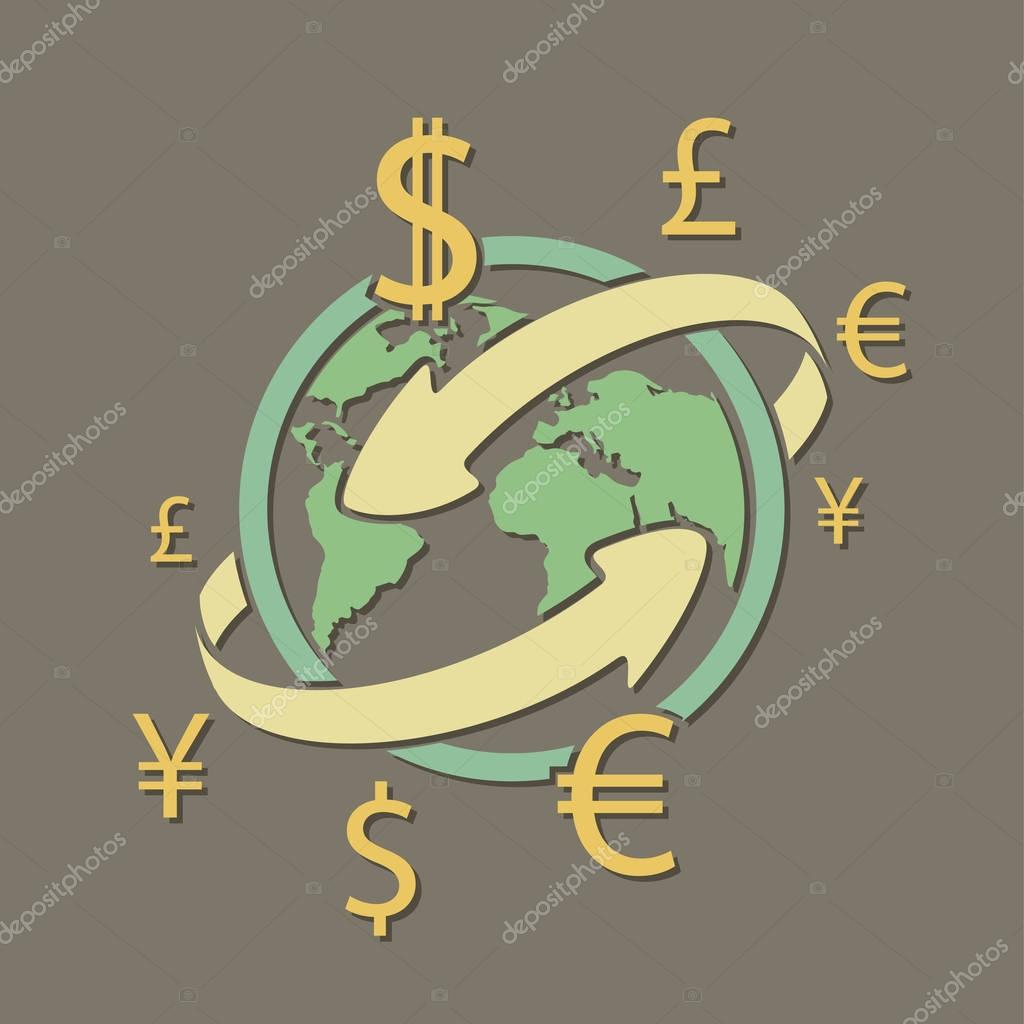 International currency money transfers. Stock vector illustration.