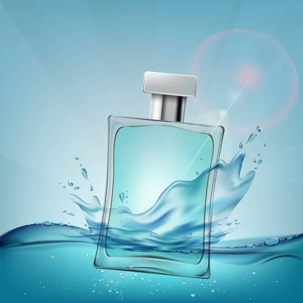 Conteneur en verre avec un parfum masculin. Modèle de publicités cosmétiques. Stoc — Image vectorielle