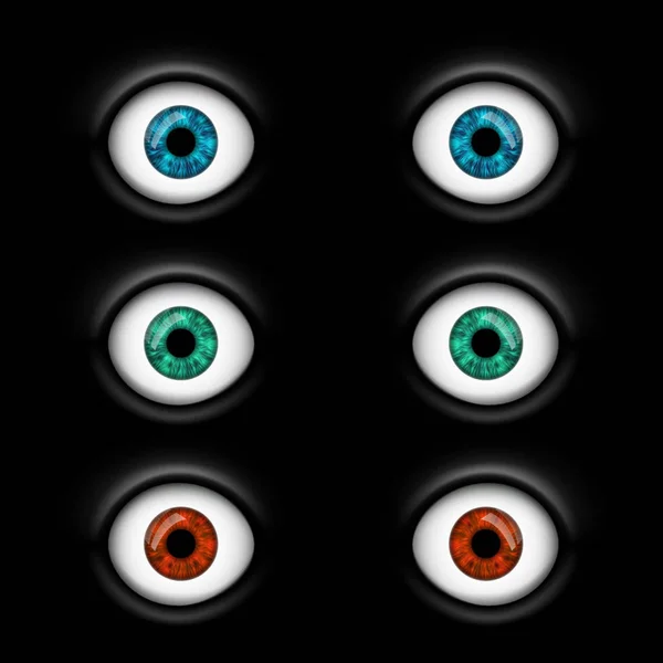 Conjunto de ojos humanos con iris multicolor — Vector de stock